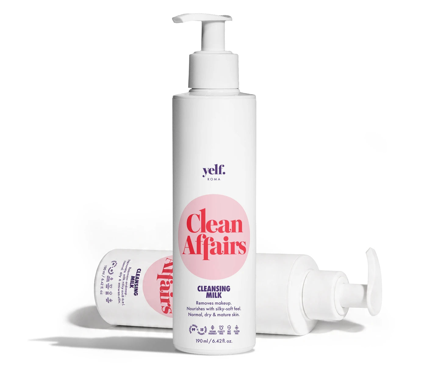 Yelf Clean Affairs Cleansing Milk with pump, gentle face cleanser that removes makeup while nourishing and softening the skin