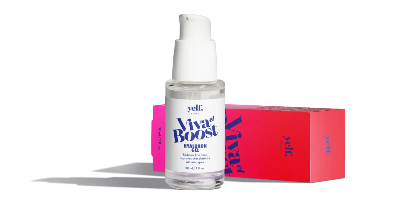 Yelf Viva el Boost Hyaluron Gel with box, moisture-boosting skincare that plumps skin and enhances elasticity