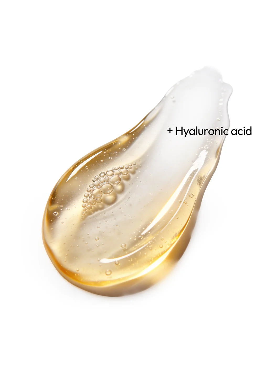 Top view of a thin hyaluronic acid gel film with fine micro bubbles, illustrating the hydration ingredient used in Yelf Aging Bye Bye Hyaluron Eye Cream