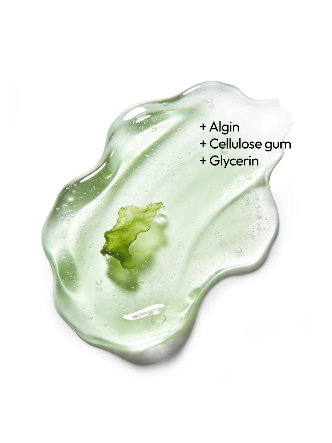 Close-up of a lightweight gel texture with algin, cellulose gum and glycerin, illustrating smooth hydration and skin-conditioning in Yelf Viva el Boost Caffeine Gel