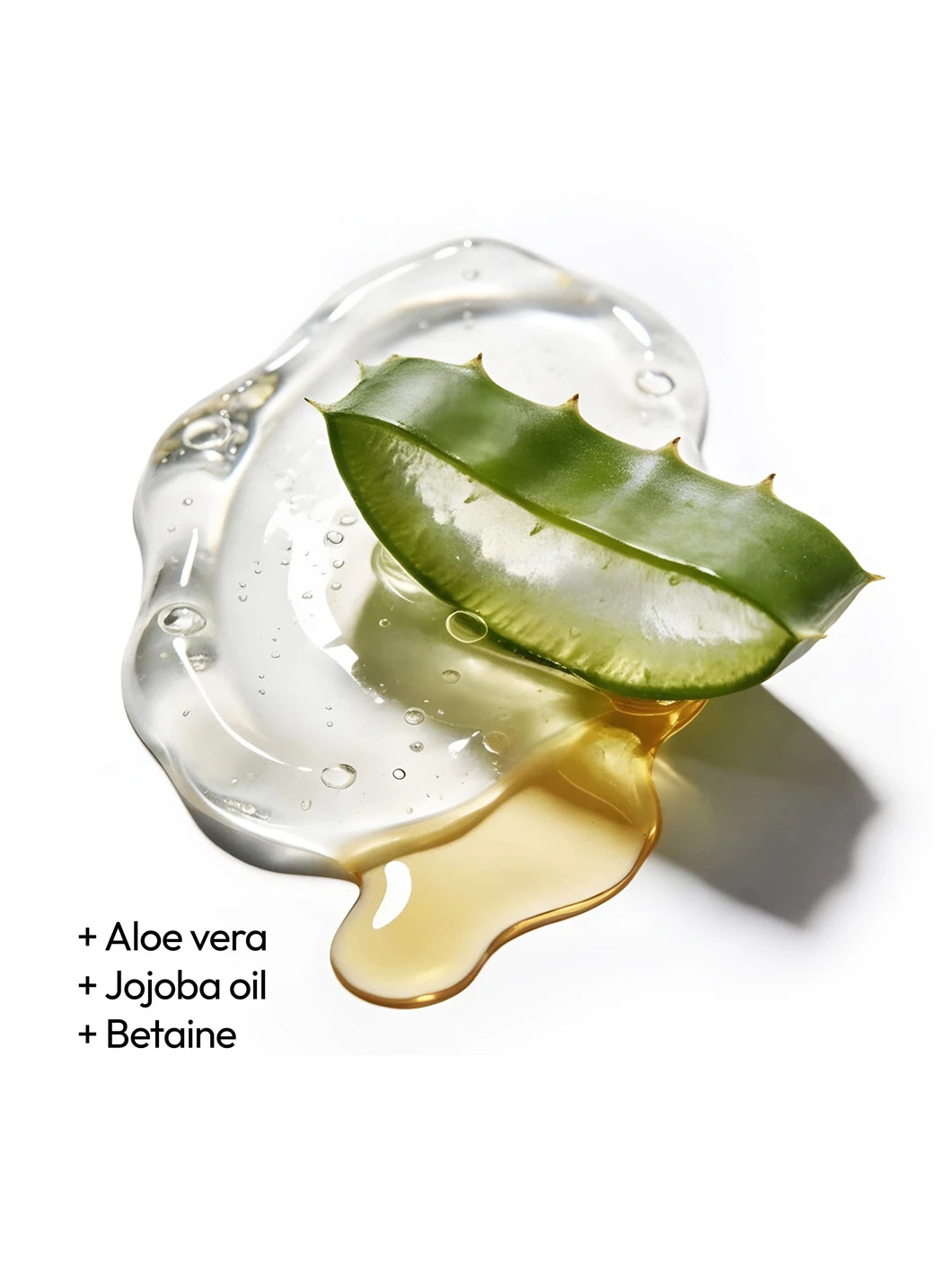 Top view of aloe vera, jojoba oil and betaine in a lightweight gel-cream texture, illustrating hydrating and nourishing properties in Yelf Viva el Boost Hyaluron Cream